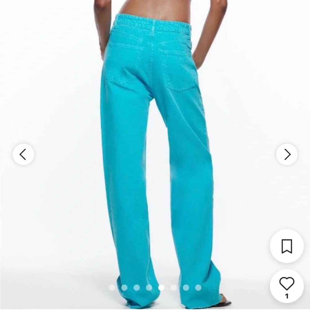 NWT ZARA Full Length High Waist Wide Leg Turquoise Jeans Five Pocket Size 10 - Picture 5 of 17